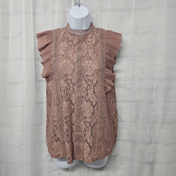 Mauve Pink Floral Lace Coquette Blouse Boho Ruffle Crochet Romantic M - Picture 1 of 13